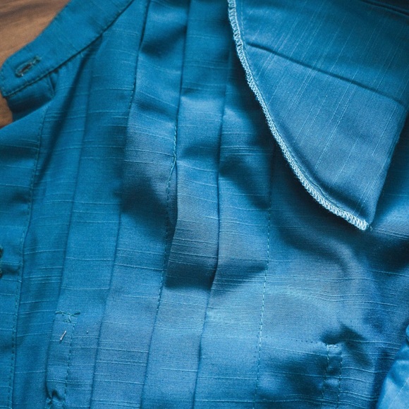80s does 40s Western Teal Blue Blouse and Pleated Midi Skirt Vintage 2 Piece Set - Picture 5 of 7